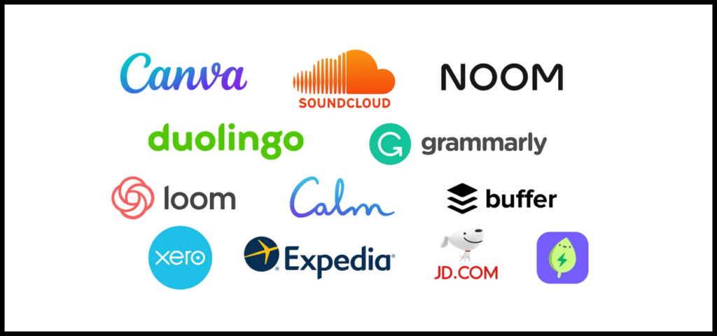 Canva, Soundcloud, Noom, Duolingo, Grammarly, Loom, Calm, Buffer, Xero, Expedia, JD.com
